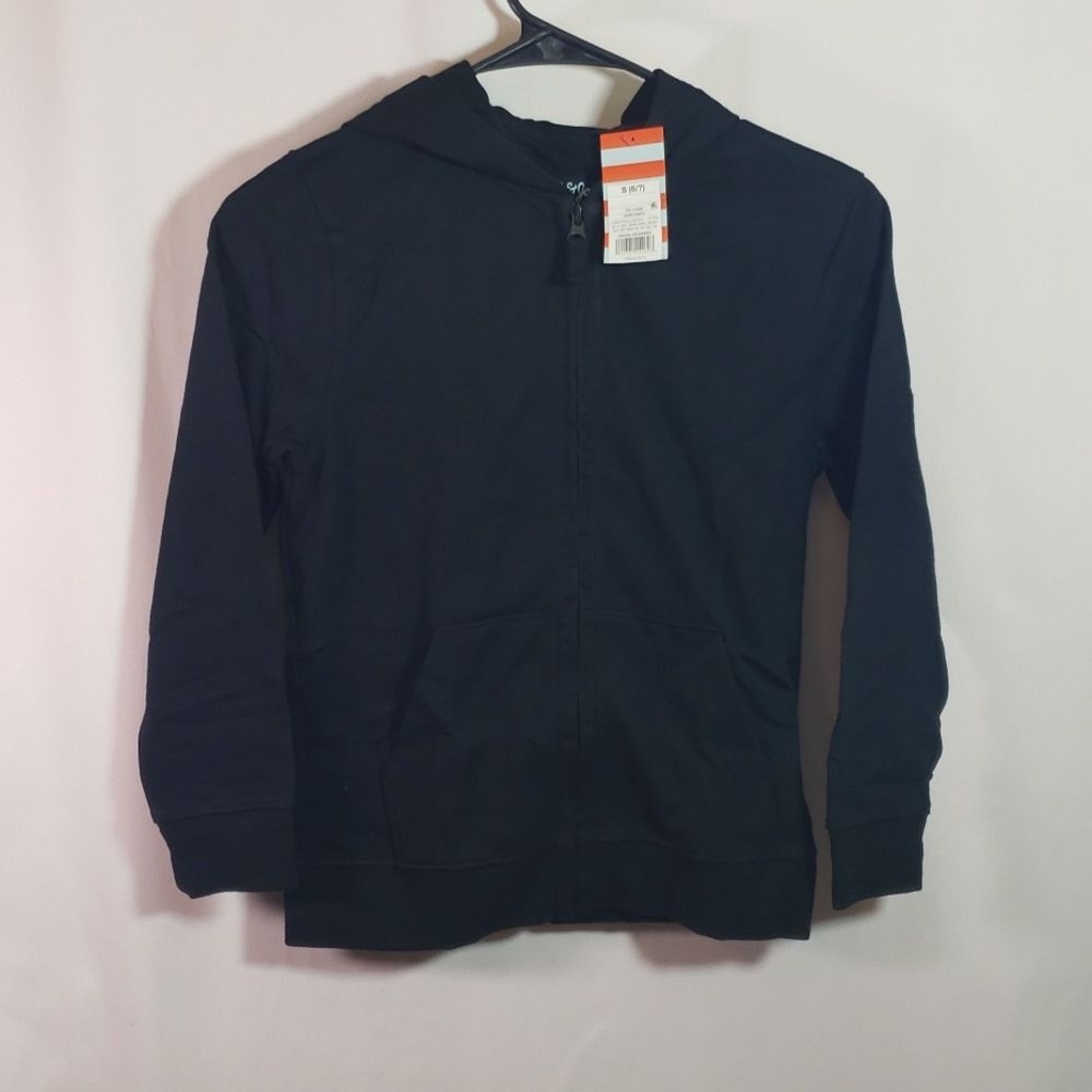 Cat & Jack Boys Black Zip Hoodie Size 6/7 Full Zip Hooded Sweatshirt (AE)